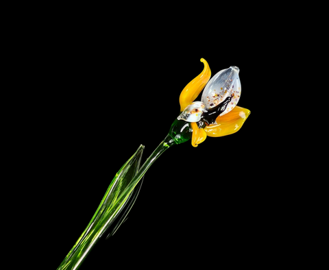 Yellow Glass Orchid - Handcrafted Short Stem Flower