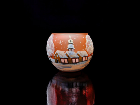 Medium Orange Glass Candle Holder, Hand Crafted in Ukraine, Brown Cathedral Winter Wonderland, Wonderful Year Round