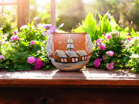 Medium Orange Glass Candle Holder, Hand Crafted in Ukraine, Brown Cathedral Winter Wonderland, Wonderful Year Round