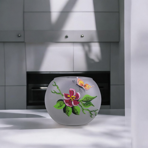 Frosted GlassCandle Holder - Butterfly Design
