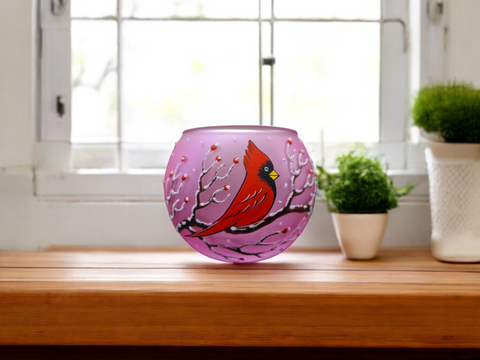 Medium Pink Glass Candle Holder, Hand Crafted in Ukraine, Cardinal, Wonderful Year Round