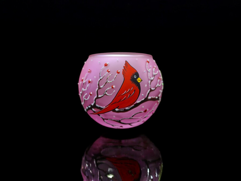 Medium Pink Glass Candle Holder, Hand Crafted in Ukraine, Cardinal, Wonderful Year Round