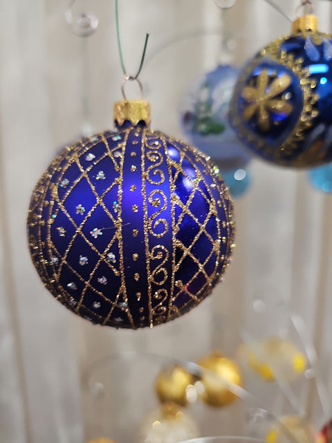 Blue Blown Glass Ornament - Handcrafted - Hand Made - Modern Design