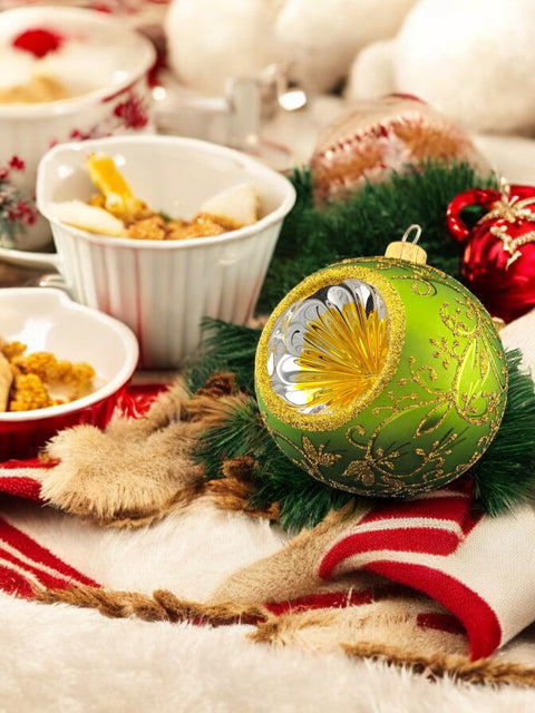 Green Glass Reflector Ball Ornament