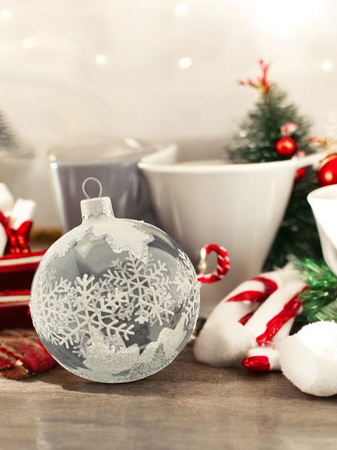 Clear Blown Glass Ornament - Handcrafted - Large Snowflake Design