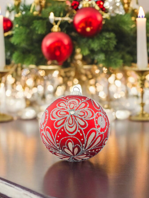 Red Blown Glass Ornament - My First Flower - Red Ornament - Hand Made In Ukraine - Hand Painted - Keepsake Ornament - Natural Glass