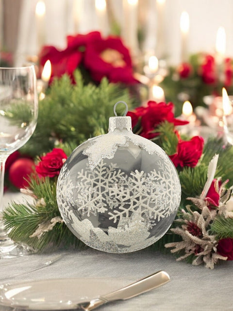 Clear Blown Glass Ornament - Handcrafted - Large Snowflake Design