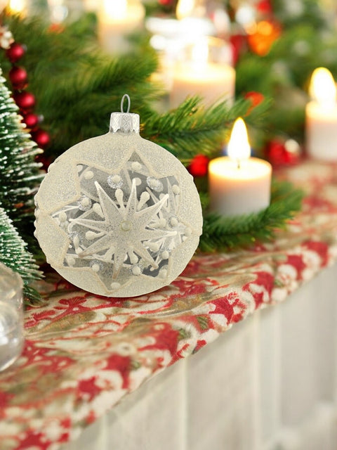 Frosted Snowflake Blown Glass Ornament, Modern Design and Crafted in Ukraine, Individually Box, Keep Sake Ornament