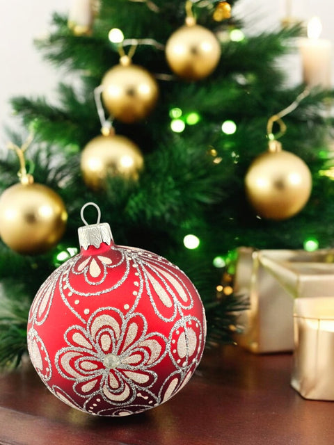 Red Blown Glass Ornament - My First Flower - Red Ornament - Hand Made In Ukraine - Hand Painted - Keepsake Ornament - Natural Glass
