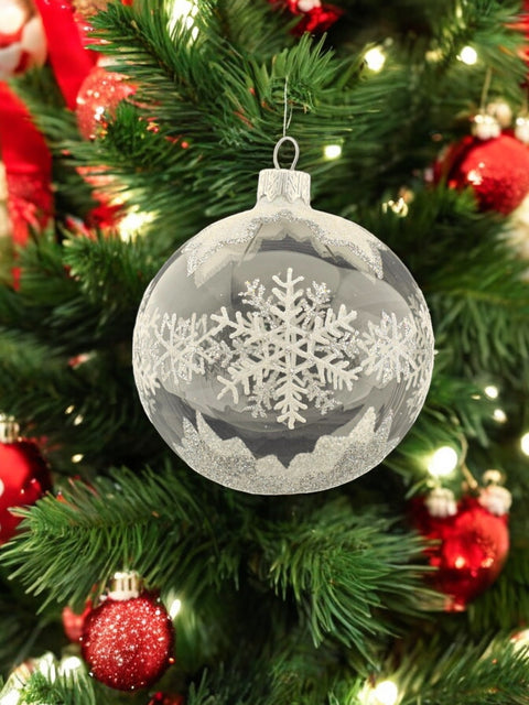 Glass Ball Ornament Snowflake Design