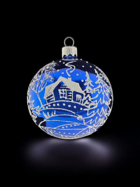 Blue Blown Glass Ornament - Handcrafted -  White Cabins Design