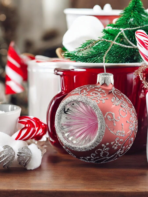 Pink Glass Reflector Ball Ornament
