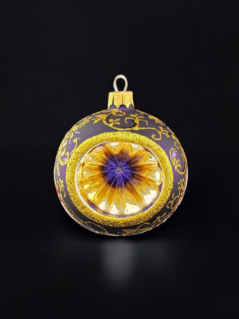 Purple Blown Glass Ornament - Handcrafted - Purple & Gold Design