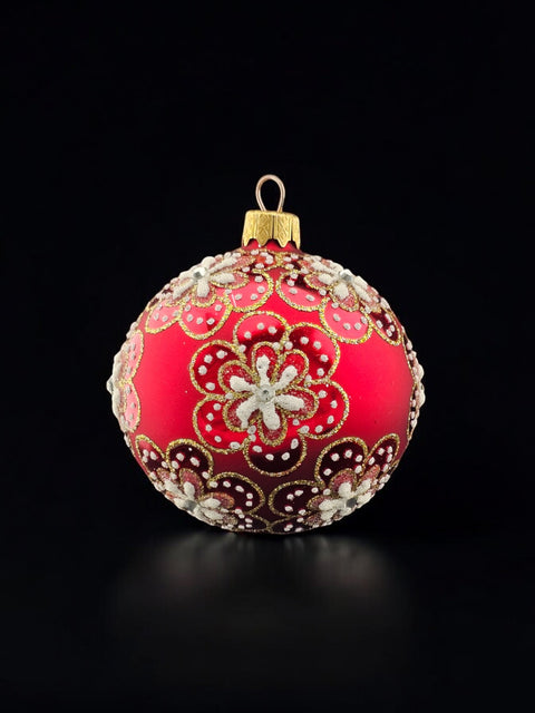 Red Blown Glass Ornament - Flower Design - Red & White Ornament - Hand Made In Ukraine - Hand Painted - Keepsake Ornament - Natural Glass