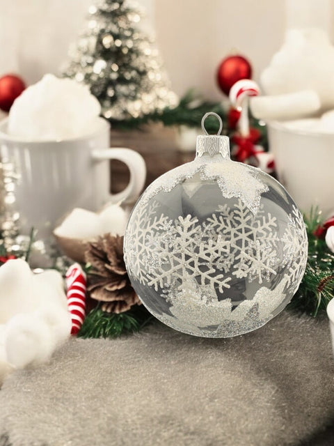 Clear Blown Glass Ornament - Handcrafted - Large Snowflake Design