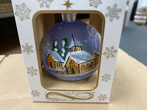 Light Blue Blown Glass Ornament - Handcrafted - Brown Church Design
