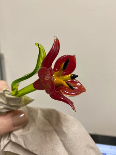 Red Glass Lily, Handcrafted Glass Flower, Hand Made In Ukraine Using Murano Quality Glass, Great Gift For Flower Lovers, 6 Inch Lily