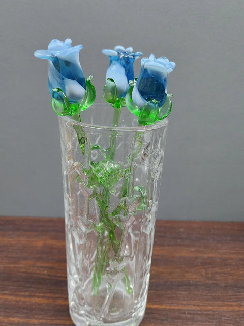 Light Blue Glass Rose - Handcrafted Medium Stem Flower