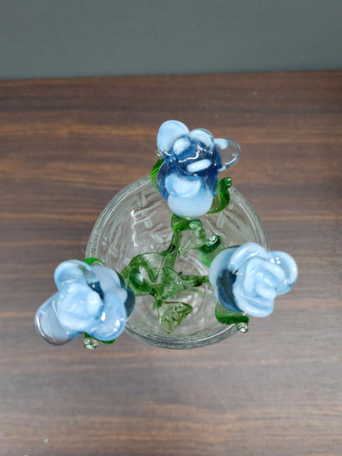 Light Blue Glass Rose - Handcrafted Medium Stem Flower