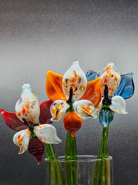 Orange Glass Orchid, Handcrafted Glass Flower, Hand Made In Ukraine Using Murano Quality Glass, Great Gift For Flower Lovers, 12 Inch Orchid