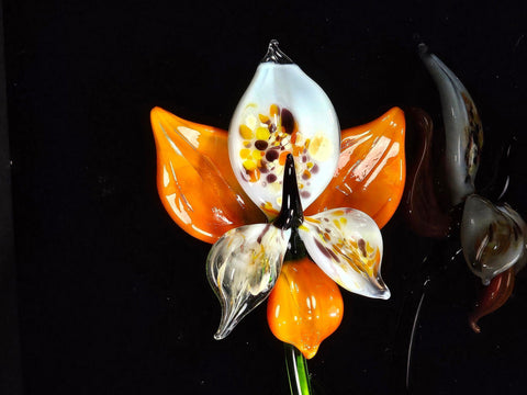 Orange Glass Orchid, Handcrafted Glass Flower, Hand Made In Ukraine Using Murano Quality Glass, Great Gift For Flower Lovers, 12 Inch Orchid