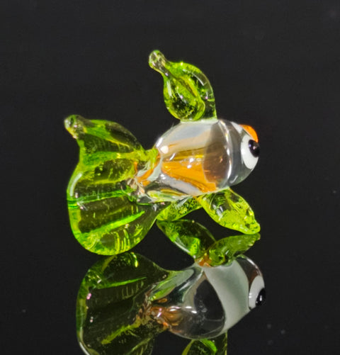 Green Fish Figurine, Mini Glass Murano Quality Lampworking Glass Figurine, Hand Made In Ukraine, A Great Addition To Your Collection