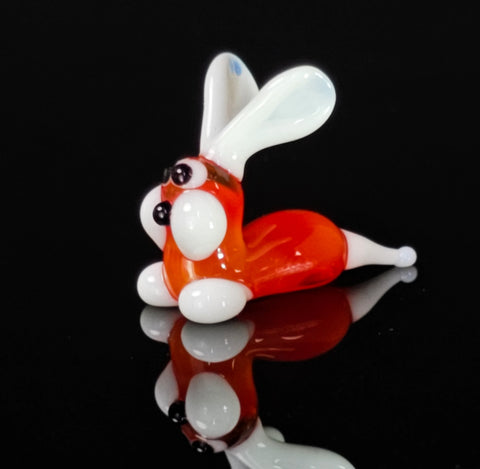 Red Bunny Rabbit Figurine, Mini Glass Murano Quality Lampworking Glass Figurine, Hand Made In Ukraine, A Great Addition To Your Collection