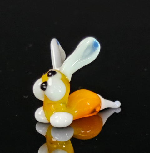Orange Bunny Rabbit Figurine, Mini Glass Murano Quality Lampworking Glass Figurine, Hand Made In Ukraine, A Great Addition To Your Collection