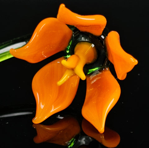 Orange Glass Lily, Handcrafted Glass Flower, Hand Made In Ukraine Using Murano Quality Glass, Great Gift For Flower Lovers, 12 Inch Lily