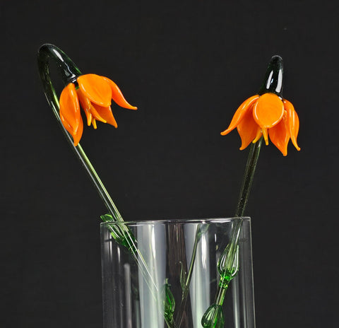 Orange Glass Lily, Handcrafted Glass Flower, Hand Made In Ukraine Using Murano Quality Glass, Great Gift For Flower Lovers, 12 Inch Lily