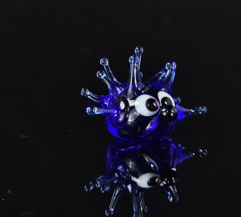 Blue Sea Urchin Figurine, Mini Glass Murano Quality Lampworking Glass Figurine, Hand Made In Ukraine, A Great Addition To Your Collection