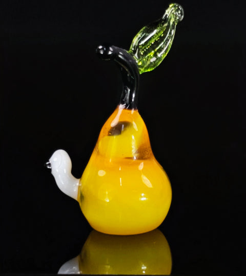 Pear With Worm Figurine, Mini Glass Murano Quality Lampworking Glass Figurine, Hand Made In Ukraine, A Great Addition To Your Collection