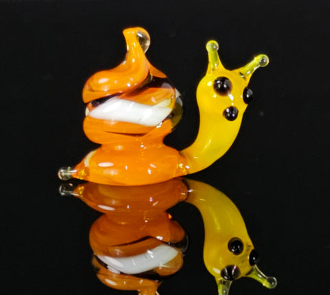 Orange Glass Snail Figurine, Handmade Murano Quality Design - Small