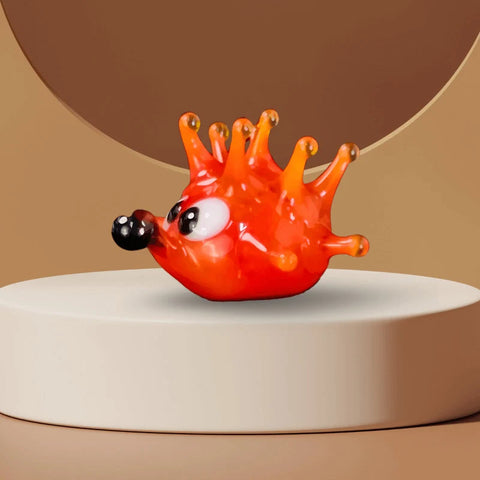Red Sea Urchin Figurine, Mini Glass Murano Quality Lampworking Glass Figurine, Hand Made In Ukraine, A Great Addition To Your Collection