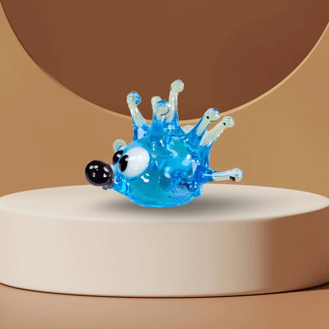 Aqua Sea Urchin Figurine, Mini Glass Murano Quality Lampworking Glass Figurine, Hand Made In Ukraine, A Great Addition To Your Collection