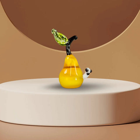 Pear With Worm Figurine, Mini Glass Murano Quality Lampworking Glass Figurine, Hand Made In Ukraine, A Great Addition To Your Collection