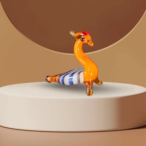 Orange Glass Peacock Figurine, Handmade Murano Quality Design - Small