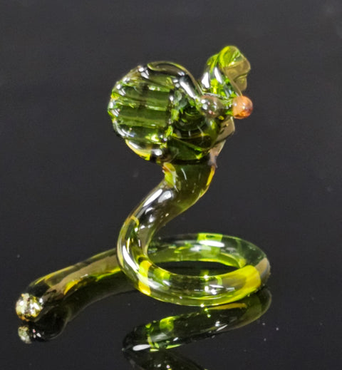 Green Cobra Figurine, Mini Glass Murano Quality Lampworking Glass Figurine, Hand Made In Ukraine, A Great Addition To Your Collection