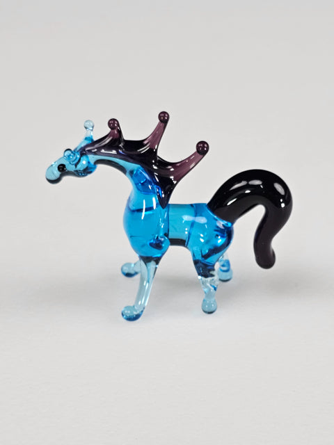 Blue Glass Horse Figurine, Handmade Murano Quality Design - Small