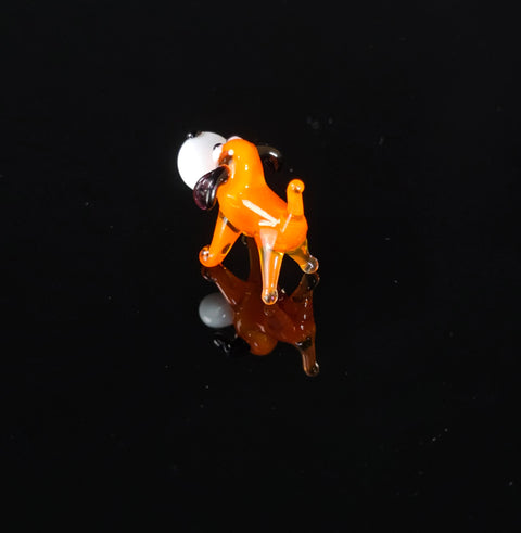 Orange Dog Figurine, Mini Glass Murano Quality Lampworking Glass Figurine, Hand Made In Ukraine, A Great Addition To Your Collection
