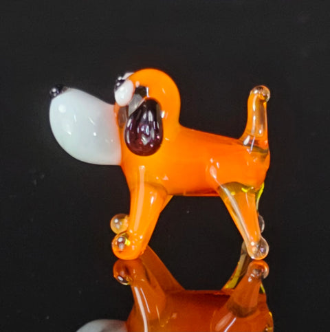 Orange Dog Figurine, Mini Glass Murano Quality Lampworking Glass Figurine, Hand Made In Ukraine, A Great Addition To Your Collection