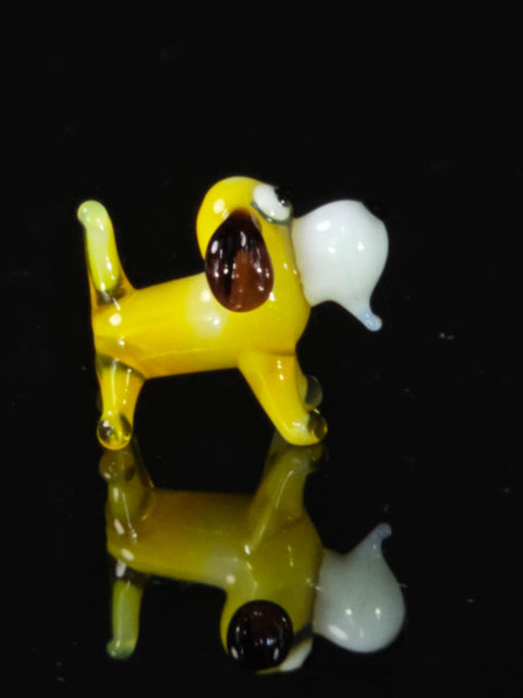 Yellow Dog Figurine, Mini Glass Murano Quality Lampworking Glass Figurine, Hand Made In Ukraine, A Great Addition To Your Collection