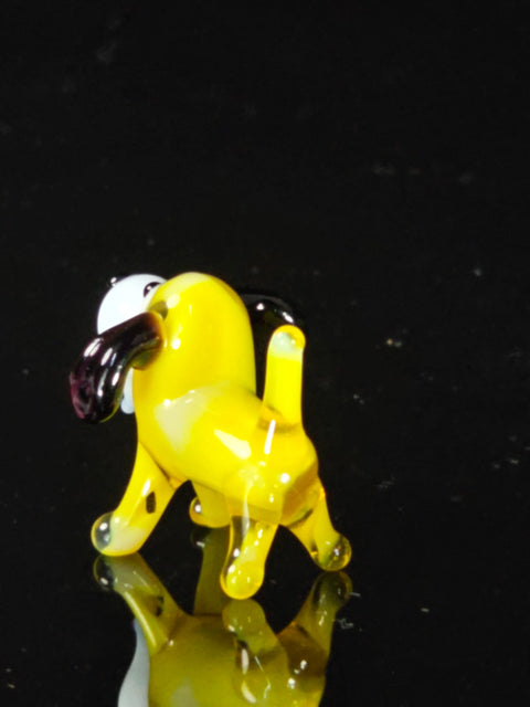 Yellow Dog Figurine, Mini Glass Murano Quality Lampworking Glass Figurine, Hand Made In Ukraine, A Great Addition To Your Collection