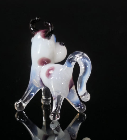 White Cow Figurine, Mini Glass Murano Quality Lampworking Glass Figurine, Hand Made In Ukraine, A Great Addition To Your Collection