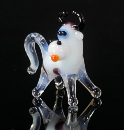 White Cow Figurine, Mini Glass Murano Quality Lampworking Glass Figurine, Hand Made In Ukraine, A Great Addition To Your Collection