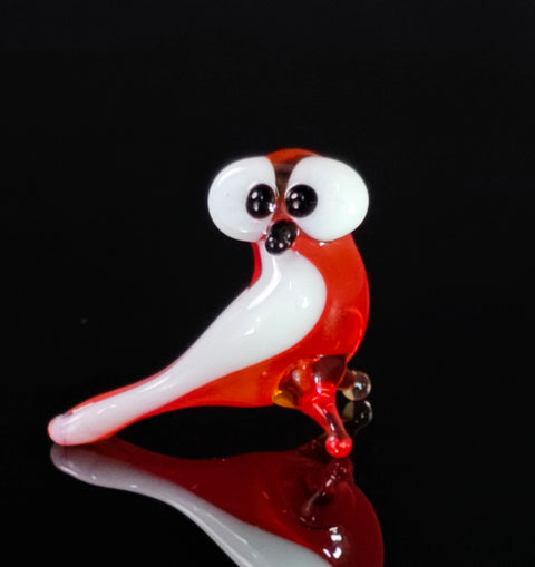 Red Owl Figurine, Mini Glass Murano Quality Lampworking Glass Figurine, Hand Made In Ukraine, A Great Addition To Your Collection