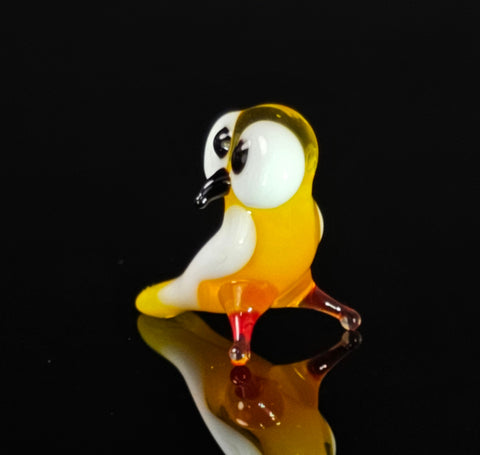 Yellow Owl Figurine, Mini Glass Murano Quality Lampworking Glass Figurine, Hand Made In Ukraine, A Great Addition To Your Collection