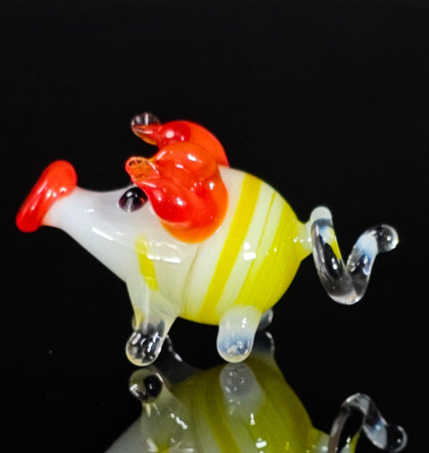 Yellow Glass Pig Figurine, Handmade Murano Quality Design - Small