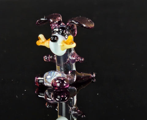 Purple Dog W Bone Figurine, Mini Glass Murano Quality Lampworking Glass Figurine, Hand Made In Ukraine, A Great Addition To Your Collection