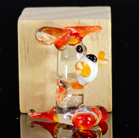 Red Dog W Bone Figurine, Mini Glass Murano Quality Lampworking Glass Figurine, Hand Made In Ukraine, A Great Addition To Your Collection